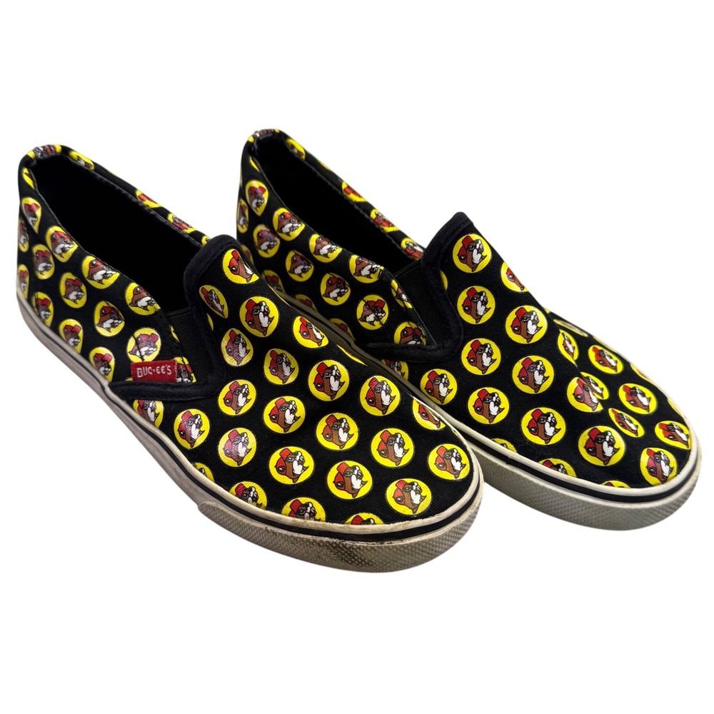 Buc-ee's Shoes Size 3 Youth Women's‎ Slip On Black Yellow Beaver Print Casual
